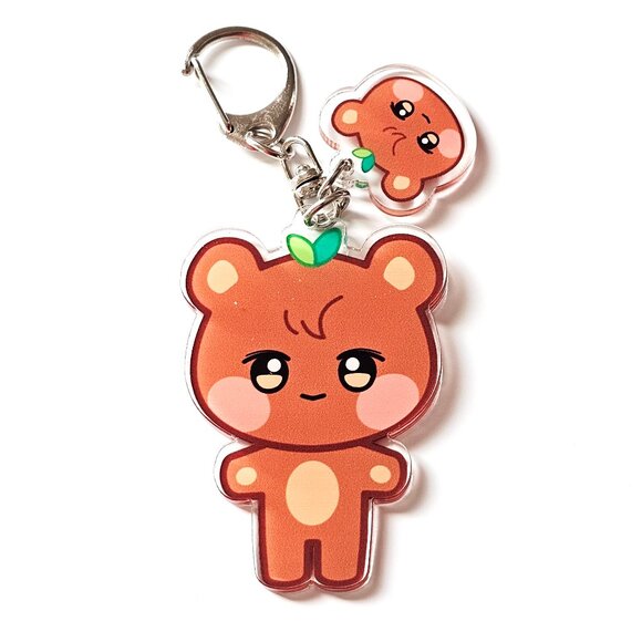 Kawaii Bear Acrylic Keychain Charm Chubi Style Brown Teddy Accessory Anime Gift - Picture 1 of 2
